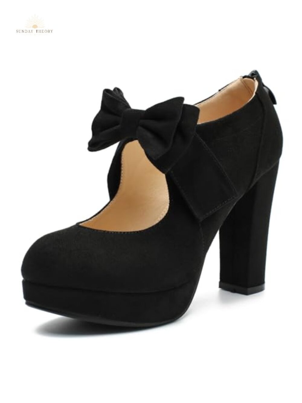 Women's Platform Mary Jane Pumps High Block Heel Bow Synthetic Suede